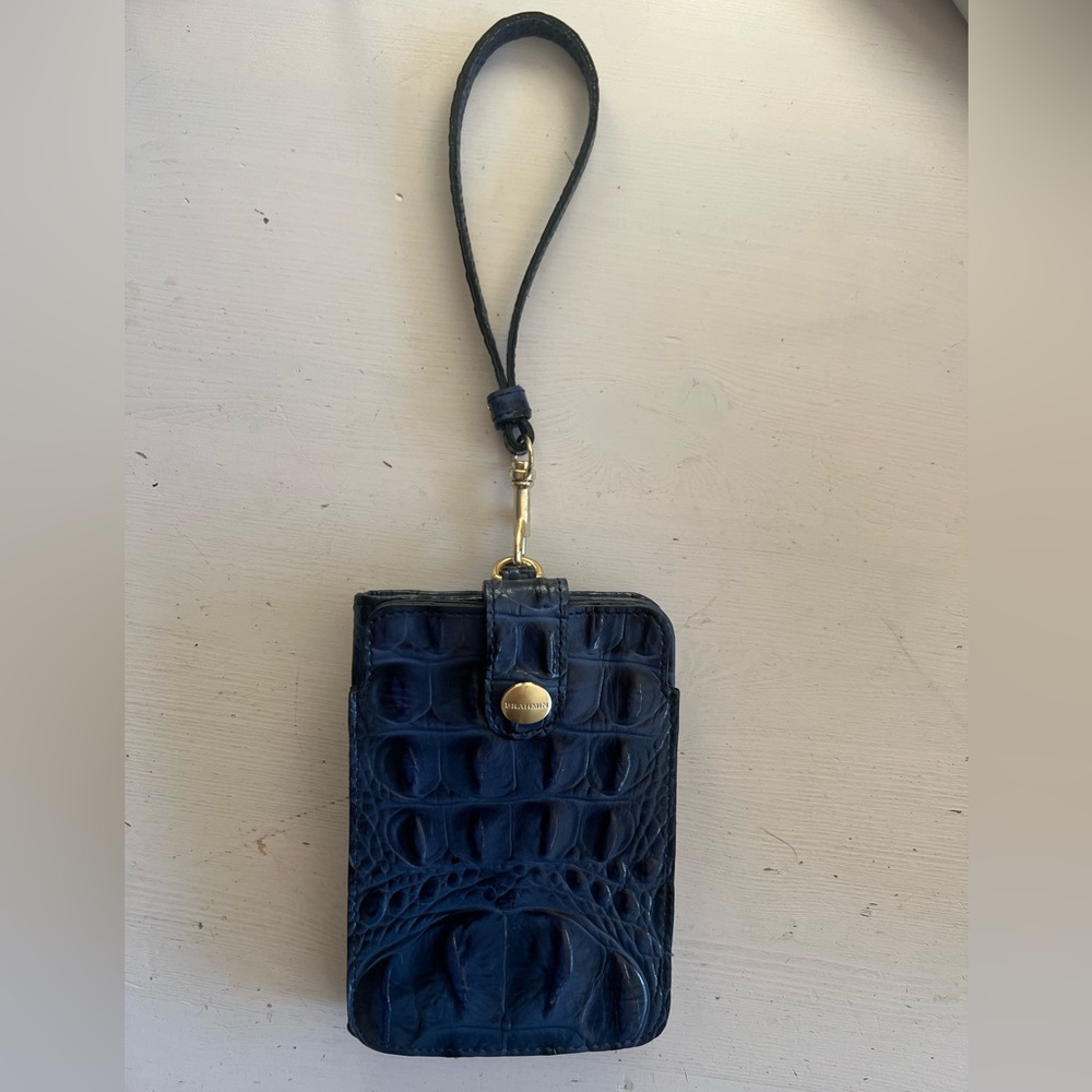 Brand New Brahmin blue wallet with attached wristlet holder